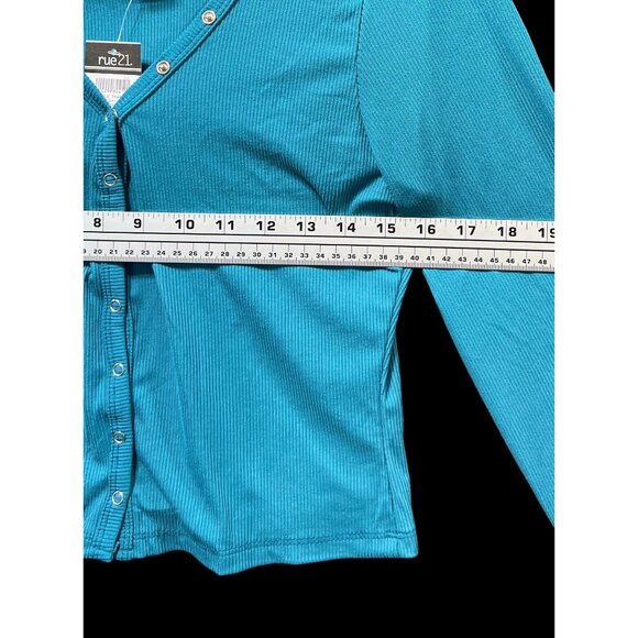 Rue 21 - Women's Casual Long Sleeve Button Down T-Shirt - Blue - Large - Picture 3 of 10
